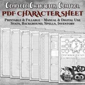 DnD 2024 Character Sheet PDF Fillable Class Background Template Spell List Inventory Editable Printable Accessory Dungeon Master Gift D&D 5e