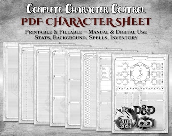 Hoja de personaje de DnD 2024 (PDF, rellenable), plantilla de trasfondo de clase, lista de hechizos, inventario, accesorio imprimible y editable, regalo de Dungeon Master, D&D 5e