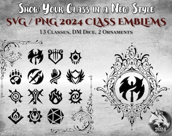 DnD 2024 Class Emblems SVG PNG Every Class Icon incl Artificer Printable Accessory Dungeon Master Gift Dungeons and Dragons D&D 5e