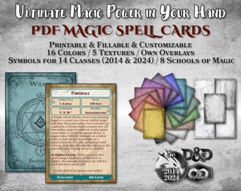 DnD Spell Cards PDF Fillable for Every Class Customizable Printable Accessory Dungeon Master Gift Dungeons and Dragons D&D 5e