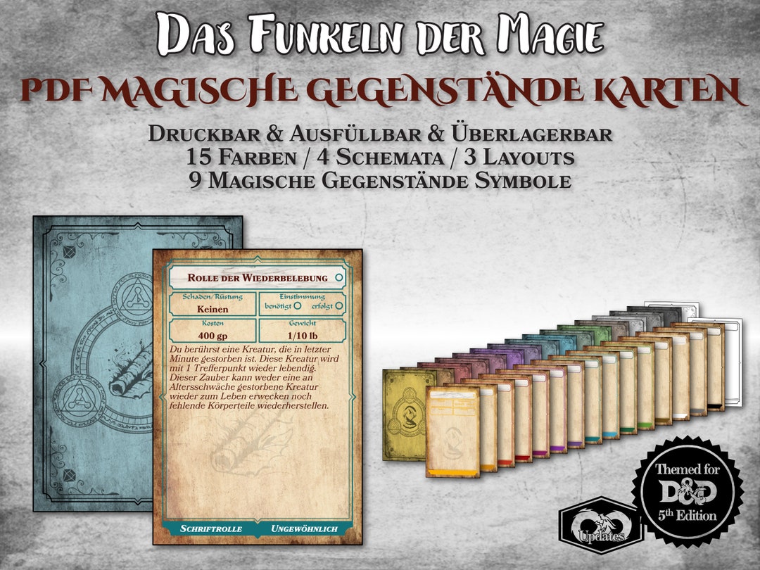 Dnd Magische Gegenstands Karten PDF Ausfüllbar Deutsch Anpassbar Druckbar Zubehör Dungeon Master