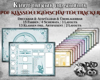 DnD Klassen Eigenschaften Tracker PDF ausfüllbar alle Klassen druckbar Zubehör Dungeon Master Geschenk Dungeons and Dragons D&D 5e