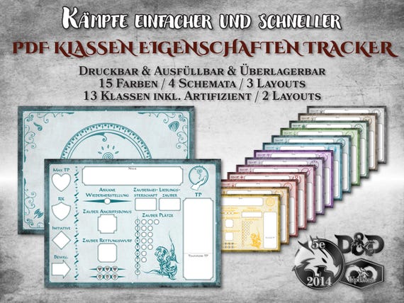 DnD Klassen Eigenschaften Tracker PDF ausfüllbar alle Klassen druckbar Zubehör Dungeon Master Geschenk Dungeons and Dragons D&D 5e