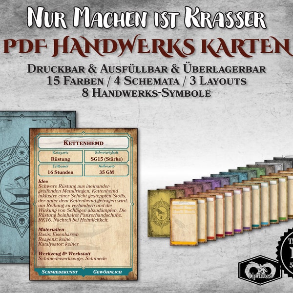 DnD Handwerks Rezept Karten PDF ausfüllbar anpassbar druckbar Zubehör Dungeon Master Geschenk Dungeons and Dragons D&D 5e