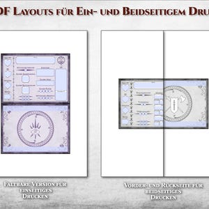 Pu&ograve; includere: Due layout PDF stampabili per le schede dei personaggi. Il primo layout &egrave; una versione pieghevole per la stampa fronte-retro. Il secondo layout &egrave; per la stampa fronte-retro con un lato anteriore e un lato posteriore.