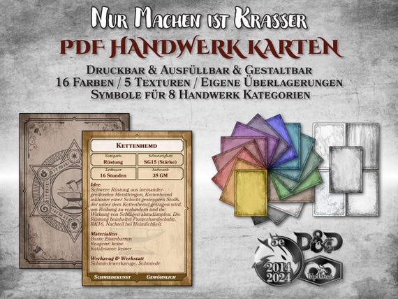 DnD Handwerk Rezept Karten PDF ausfüllbar anpassbar druckbar Zubehör Dungeon Master Geschenk Dungeons and Dragons D&D 5e