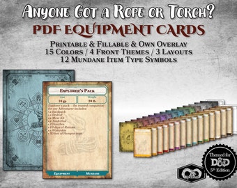 DnD Equipment Cards PDF Mundane Item Cards Fillable Customizable Printable Accessory Dungeon Master Gift Dungeons and Dragons D&D 5e