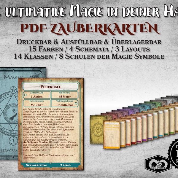 DnD Zauber Karten PDF ausfüllbar alle Klassen anpassbar druckbar Zubehör Dungeon Master Geschenk Dungeons and Dragons D&D 5e