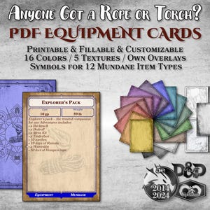 Tarjetas de equipo de DnD en formato PDF Tarjetas de objetos mundanos Rellenables Personalizables Imprimibles Accesorio Regalo del Dungeon Master Dungeons and Dragons D&D 5e