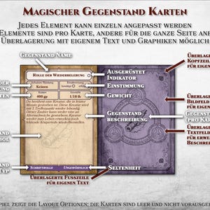 May include: A sample card template for a magic item card game. The card is divided into sections for name, description, rarity, and other details. The card is customizable with text and graphics. The text on the card reads "Role of the Resurrection: None, Cost: 400 gp, Weight: 1/10 lb. You touch a creature that died in the last minute. This creature comes back to life with 1 hit point. This spell cannot revive a creature that died of old age or restore missing body parts."