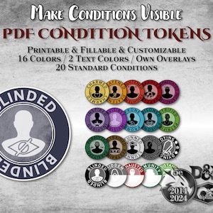 DnD Zustand Token PDF Player Standard Zustand Anpassbares Printable Zubehör Dungeon Master Geschenk Dungeons and Dragons D&D 5e