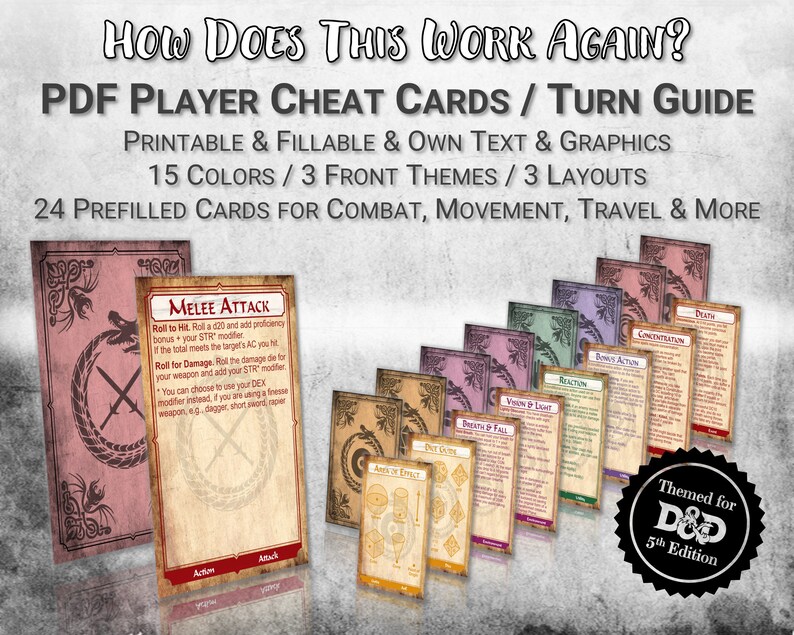 Dnd Player Cheat Cards PDF Fillable New Player Turn Guide - Etsy Canada