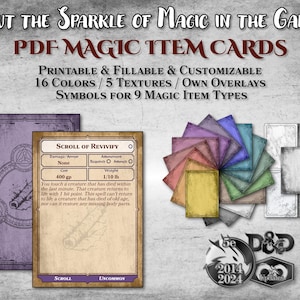 Tarjetas de objetos mágicos de DnD en formato PDF rellenables, personalizables, imprimibles, con accesorios, tarjetas editables, regalo de Dungeon Master, Dungeons and Dragons, D&D 5e