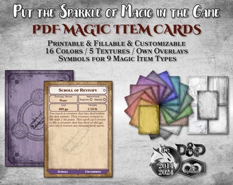DnD Magic Item Cards PDF Fillable Customizable Printable Accessory Editable Cards Dungeon Master Gift Dungeons and Dragons D&D 5e