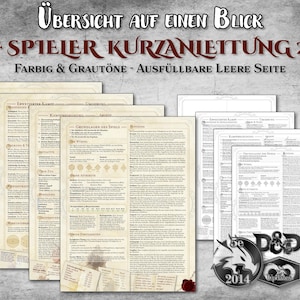 DnD Spieler Kurzanleitung PDF ausfüllbar Übersicht anpassbar druckbar Zubehör Dungeon Master Geschenk D&D 5e