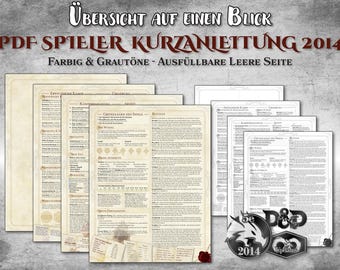 DnD Spieler Kurzanleitung PDF ausfüllbar Übersicht anpassbar druckbar Zubehör Dungeon Master Geschenk D&D 5e