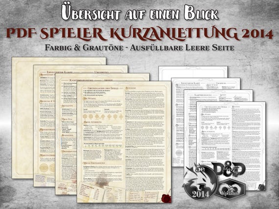 DnD Spieler Kurzanleitung PDF ausfüllbar Übersicht anpassbar druckbar Zubehör Dungeon Master Geschenk D&D 5e