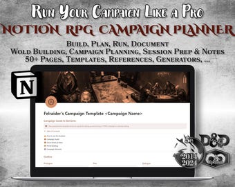 DnD Feldzug Planer RPG Notion Template World Building Organizer DM Sammelmappe Journal Accessory Dungeon Master Geschenk Dungeons and Dragons D&D 5e