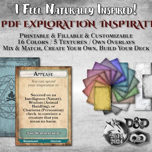 Tarjetas de inspiración para exploración de DnD en formato PDF rellenables, 40 efectos, personalizables, imprimibles, regalo para Dungeon Master, Dungeons and Dragons, D&D 5e