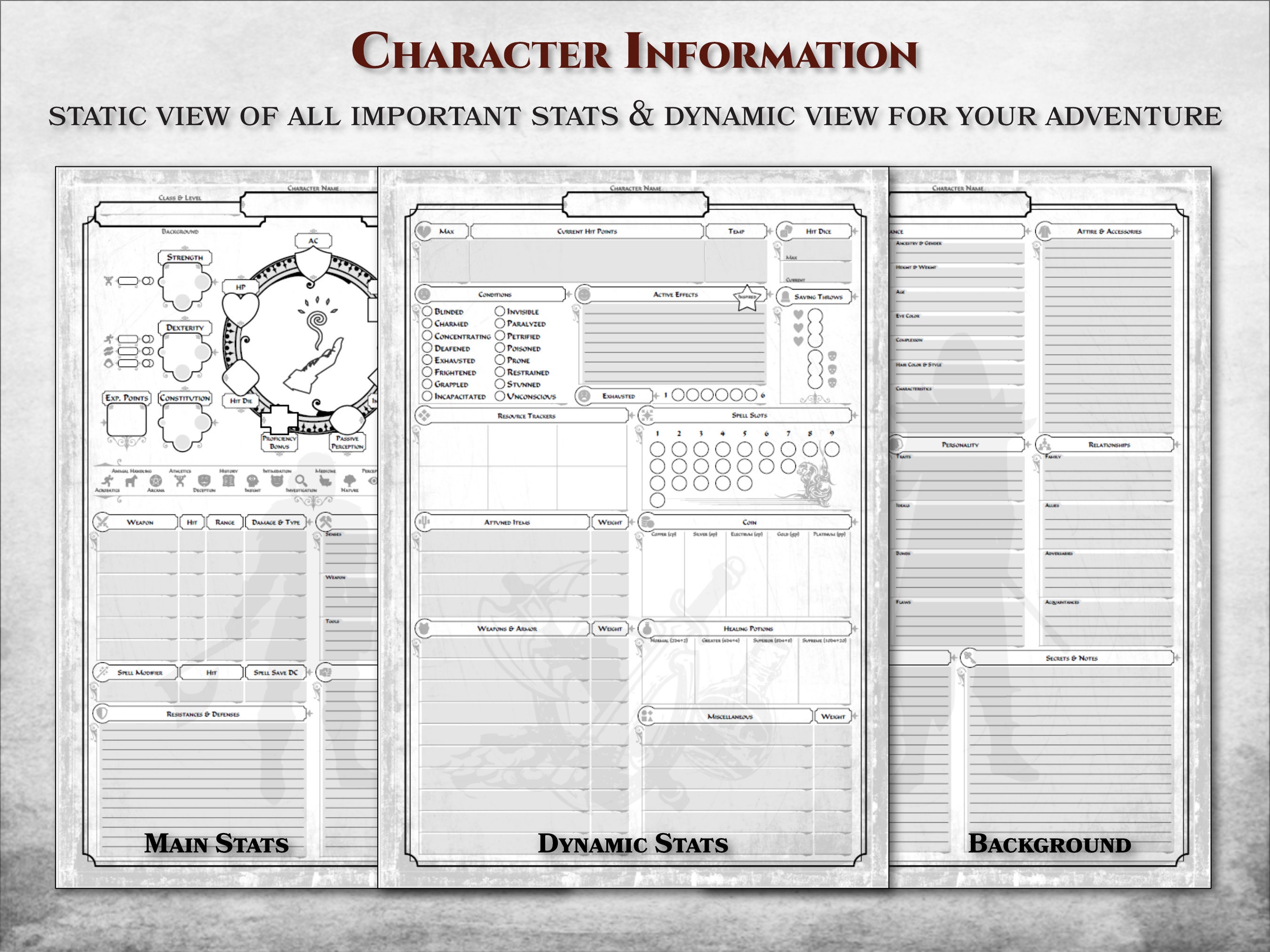 Dnd Character Sheet PDF Fillable Class Background Template Spell List