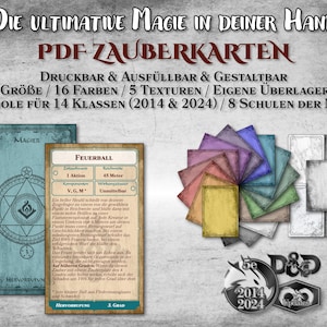 DnD Zauber Karten PDF Tarot Größe ausfüllbar alle Klassen anpassbar druckbar Zubehör Dungeon Master Geschenk Dungeons and Dragons D&D 5e