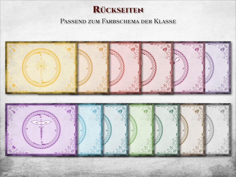 Pu&ograve; includere: Set di 10 dorsi di carte vuote con diversi sfondi colorati e un bordo decorativo. I dorsi delle carte presentano una bussola e un design di libellula.