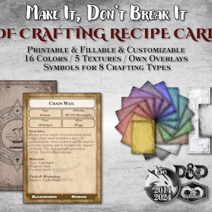 Tarjetas con recetas de elaboración de DnD en formato PDF, rellenables, personalizables, imprimibles, accesorio, regalo de Dungeon Master, Dungeons and Dragons, D&D 5e