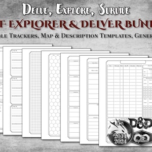DnD Entdecker Delver Bundle PDF Ausfüllbar Ressourcen Tracker Karte Hex Ort Begegnung Bearbeitbar Druckbar Zubehör Dungeon Meister Geschenk D & D 5e
