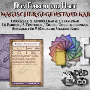 DnD Magischer Gegenstand Karten PDF ausfüllbar anpassbar druckbar Zubehör Dungeon Master Geschenk Dungeons and Dragons D&D 5e