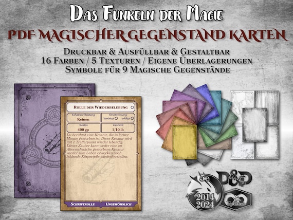 DnD Magischer Gegenstand Karten PDF ausfüllbar anpassbar druckbar Zubehör Dungeon Master Geschenk Dungeons and Dragons D&D 5e