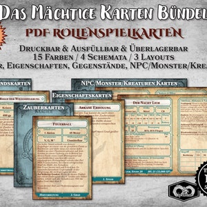 DnD Karten Bündel PDF ausfüllbar Zauber Eigenschaften Gegenstände NPC Monster anpassbar druckbar Zubehör Dungeon Master D&D 5e