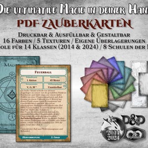 DnD Zauber Karten PDF voor alle klassen en houders voor biervat Zubehör Dungeon Master Gift Dungeons and Dragons D&D 5e