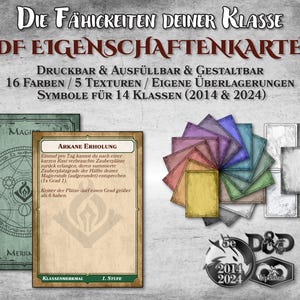 DnD Klassen Eigenschaften Karten PDF ausfüllbar alle Klassen druckbar Zubehör Dungeon Master Geschenk Dungeons and Dragons D&D 5e