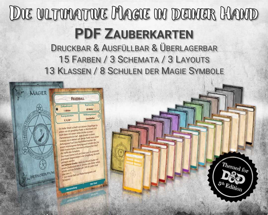 Dnd 5e Ausfüllbare PDF Zauberkarten Alle Klassen Anpassbar Etsy