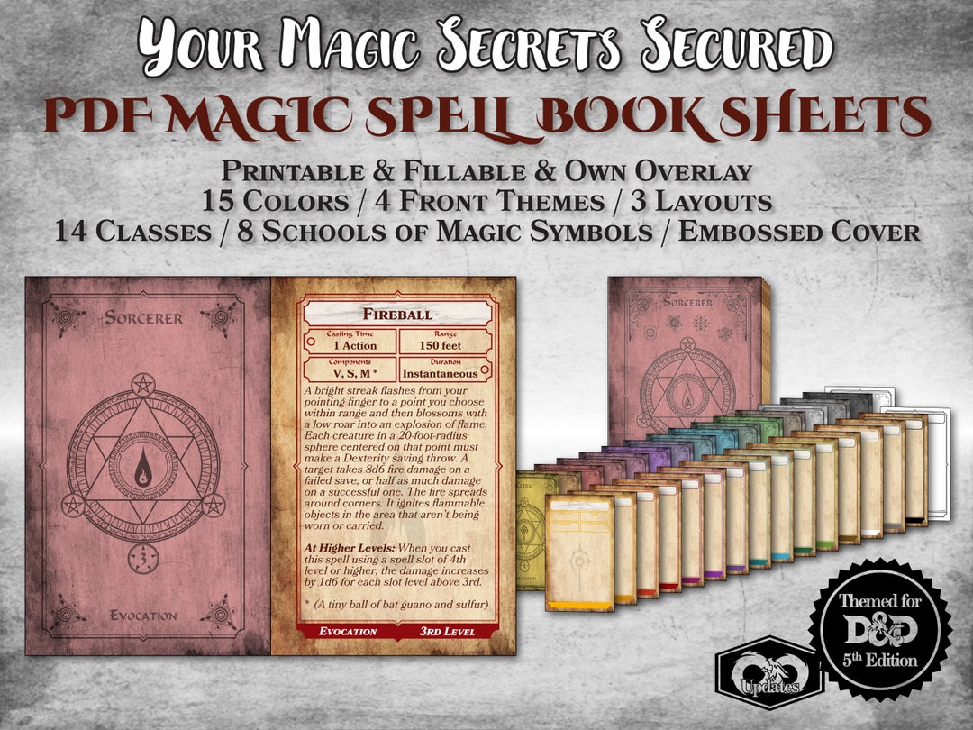 Dnd Spell Book Pages Sheets PDF Fillable for Every Class Customizable