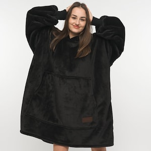 BIG SIZE HOODIE, Black Color Sweater, Hoodie Blanket, Solid Black, Pullover, Giant Sweater, Oversize Pullover, Comfy Hoodie image 2