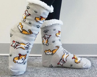 Warm Socks, Kitty, Winter socks with Cat, Fuzzy Sherpa Socks, Soft Cozy Plush Socks, Non Slip Grips, Extra Cuddly, Kitty Pattern, Cute