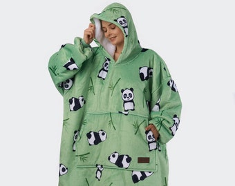COPERTA CON CAPPUCCIO OVERSIZE, Maglione in pile Panda, Felpa con cappuccio gigante, Panda, Maglione gigante, Maglione oversize, Maglione coperta, Maglione pigro Panda
