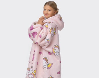 Oversized Unisex Hoodie For Kids, Softy Unicorn, Unicorn theme, Ultra Soft Sweater, Children&#39;s Oversized Hoodie, Unicorns pattern, Warm