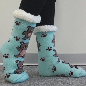 Chaussettes Hautes Ours En Peluche Pour Femmes - Chaudes Et Douces Pour L'hiver, élastiques Et Confortables