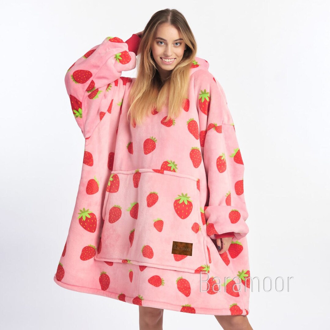 Decke Hoodie, Oversize Sweatshirt, Erdbeere, Oversized Hoodie