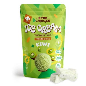 Freeze Dried Kiwi Flavored Ice Cream – Crunchy Fruity Snack | 50g Freeze Dried Ice Cream by STAR CANDIES | Unique Sweet Treat
