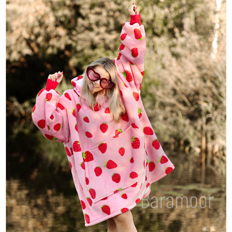 Blanket Hoodie, Oversize Sweatshirt, Strawberry, Oversized Hoodie