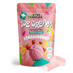 Strawberry freeze-dried ice cream, Crispy ice cream, Freeze-dried dessert, Lightweight travel treat, Long-lasting snack, Premium strawberry