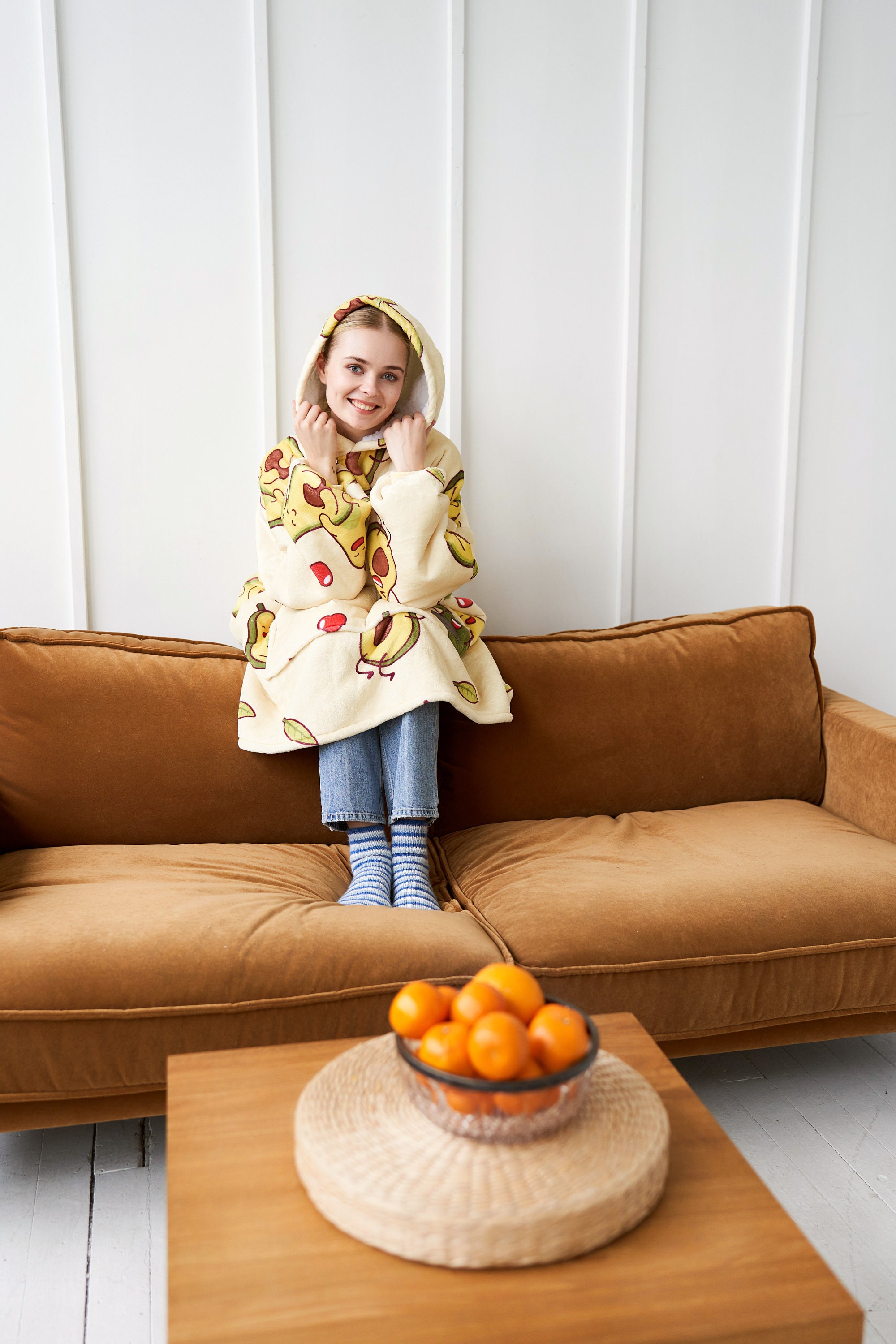 Avocado Oversized Hoodie, Avocado Pattern Sweatshirt, Blanket Hoodie