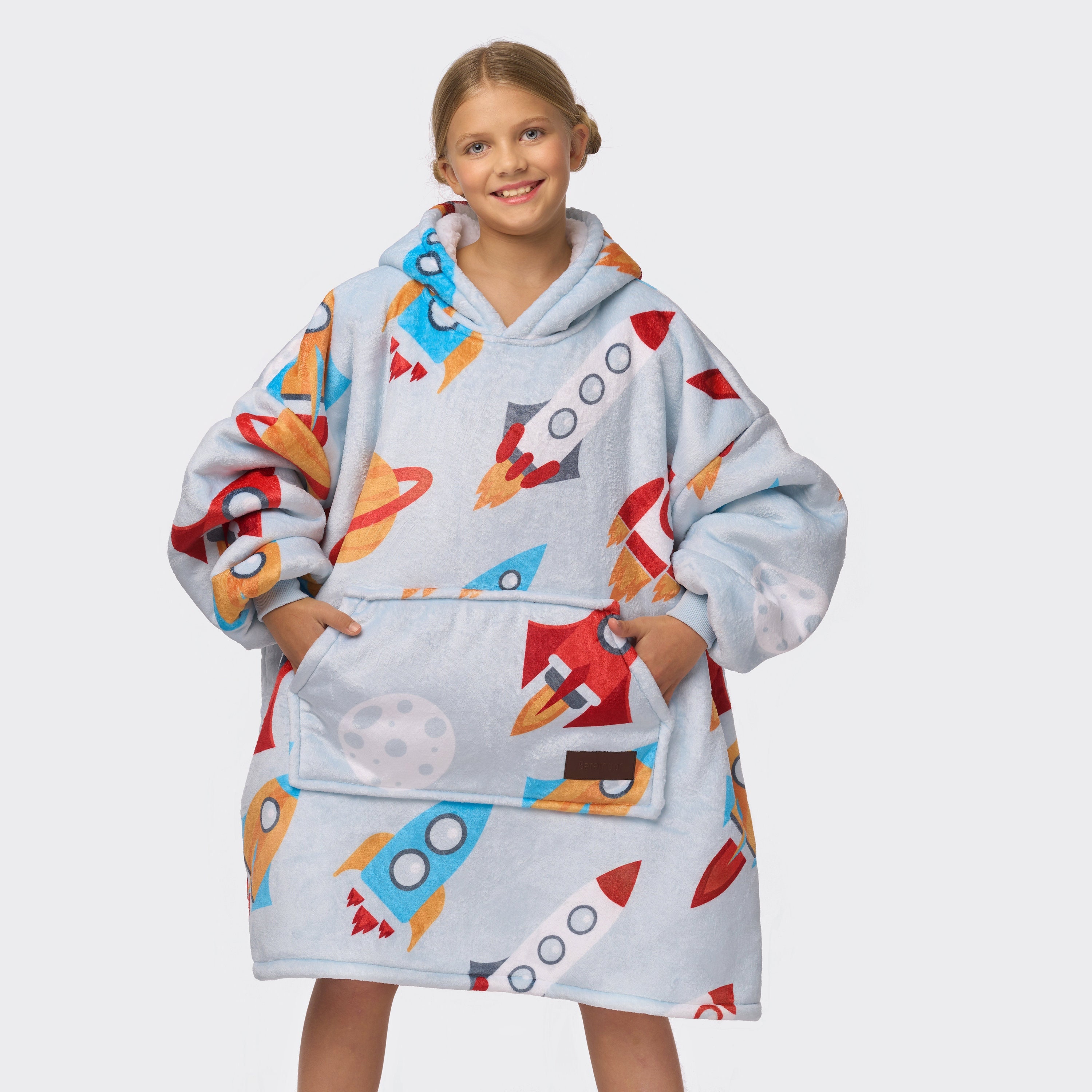Big Oversized Hoodie with Rockets for Kids, Warm Big Hoodie, Unisex Children's Oversized Hoodie Sweater