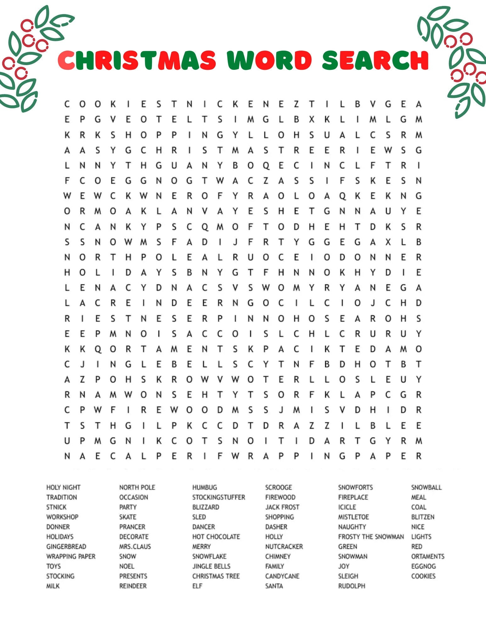 Christmas Word Search - Etsy
