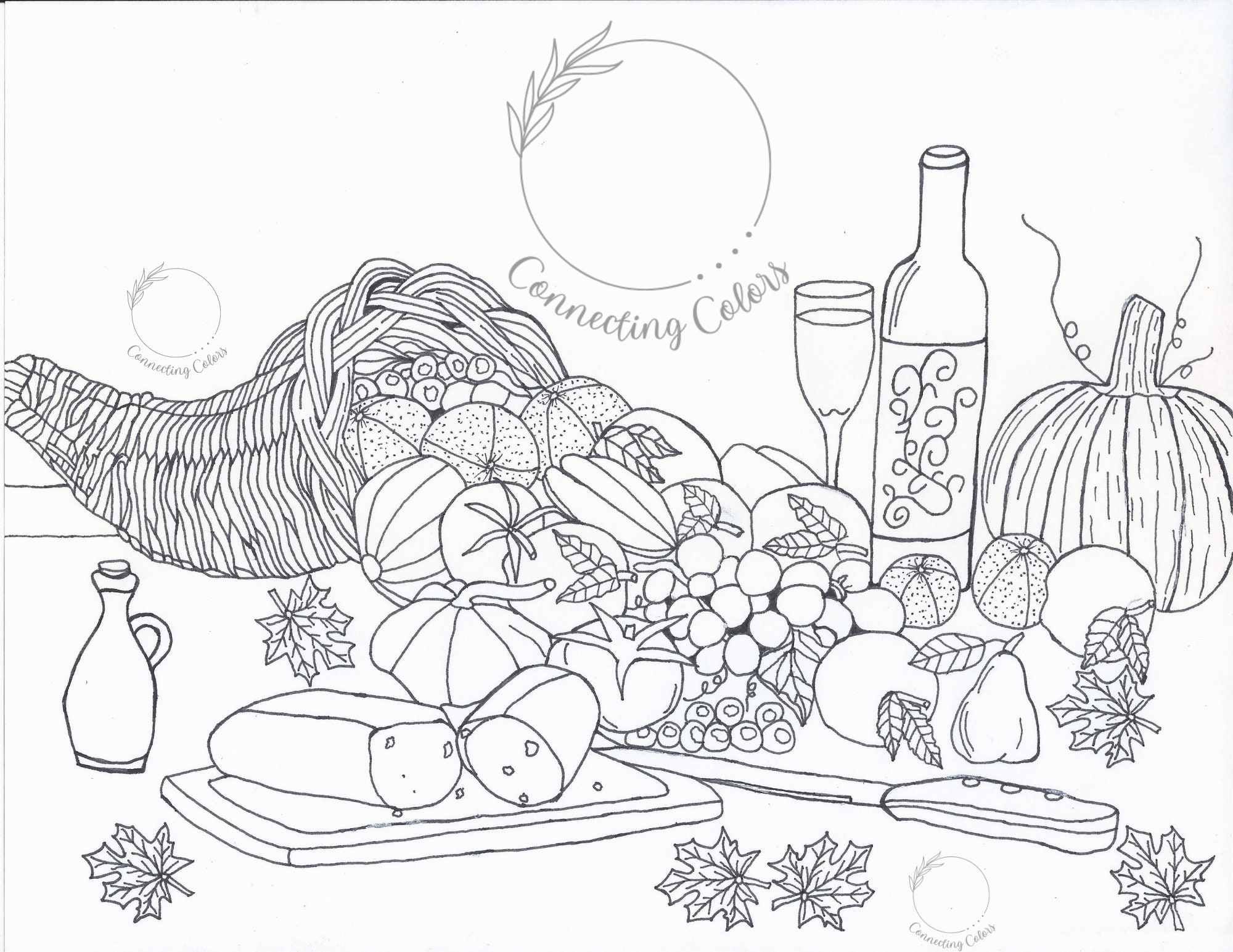 Cornucopia/horn of Plenty Printable Color Page Etsy