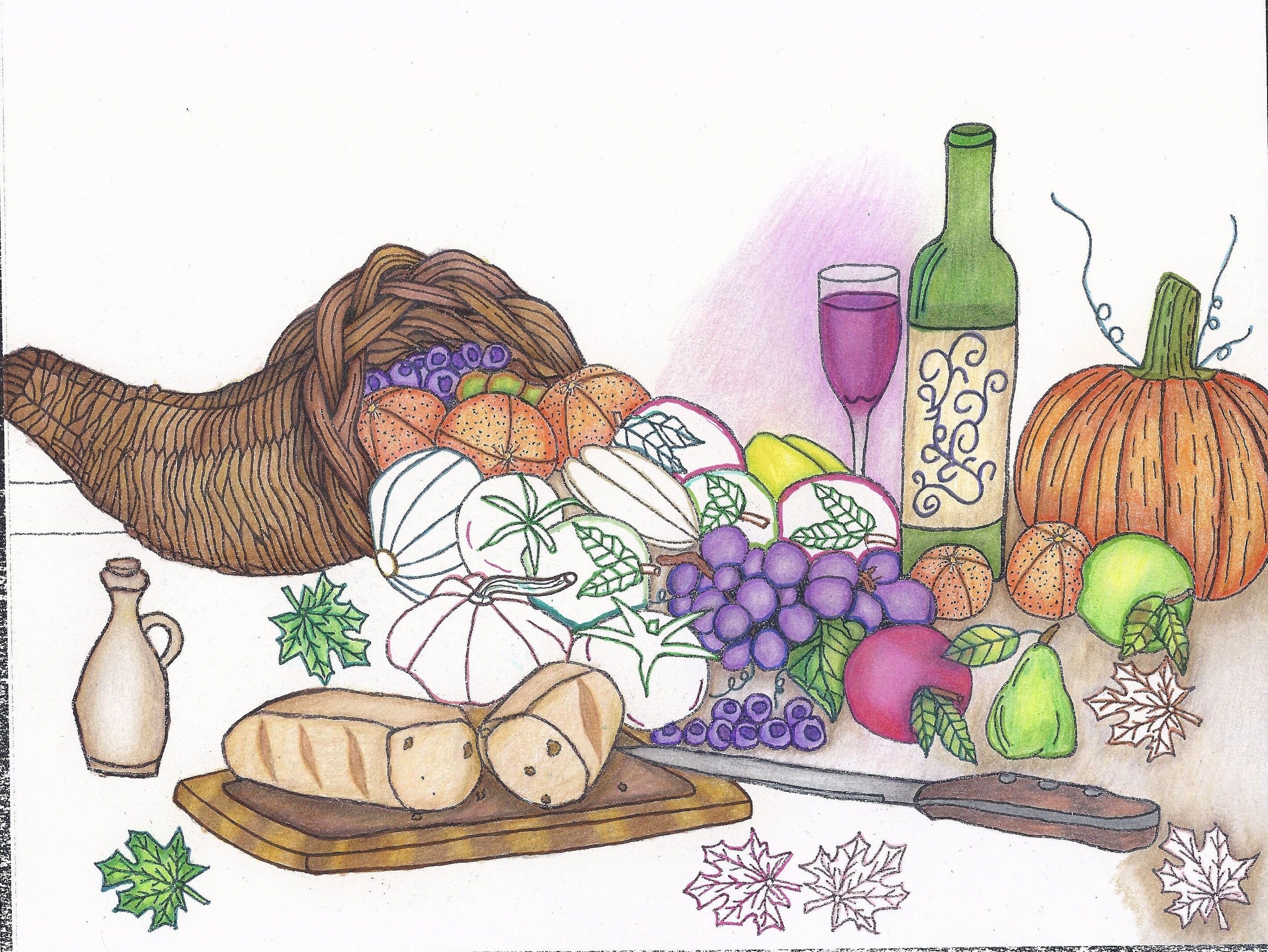 Cornucopia/horn of Plenty Printable Color Page Etsy