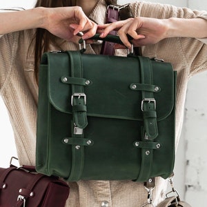 Sac en cuir vert pour femme, sac besace vert pour femme, sac besace en cuir pour femme, cartable vert, cartable en cuir pour femme